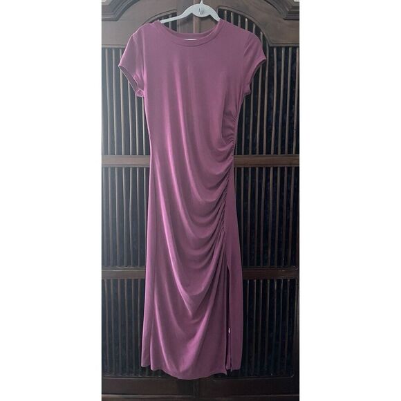 VESTIQUE Spellbinding Women’s Plum color Ruched Knit Dress Size S - Picture 2 of 5